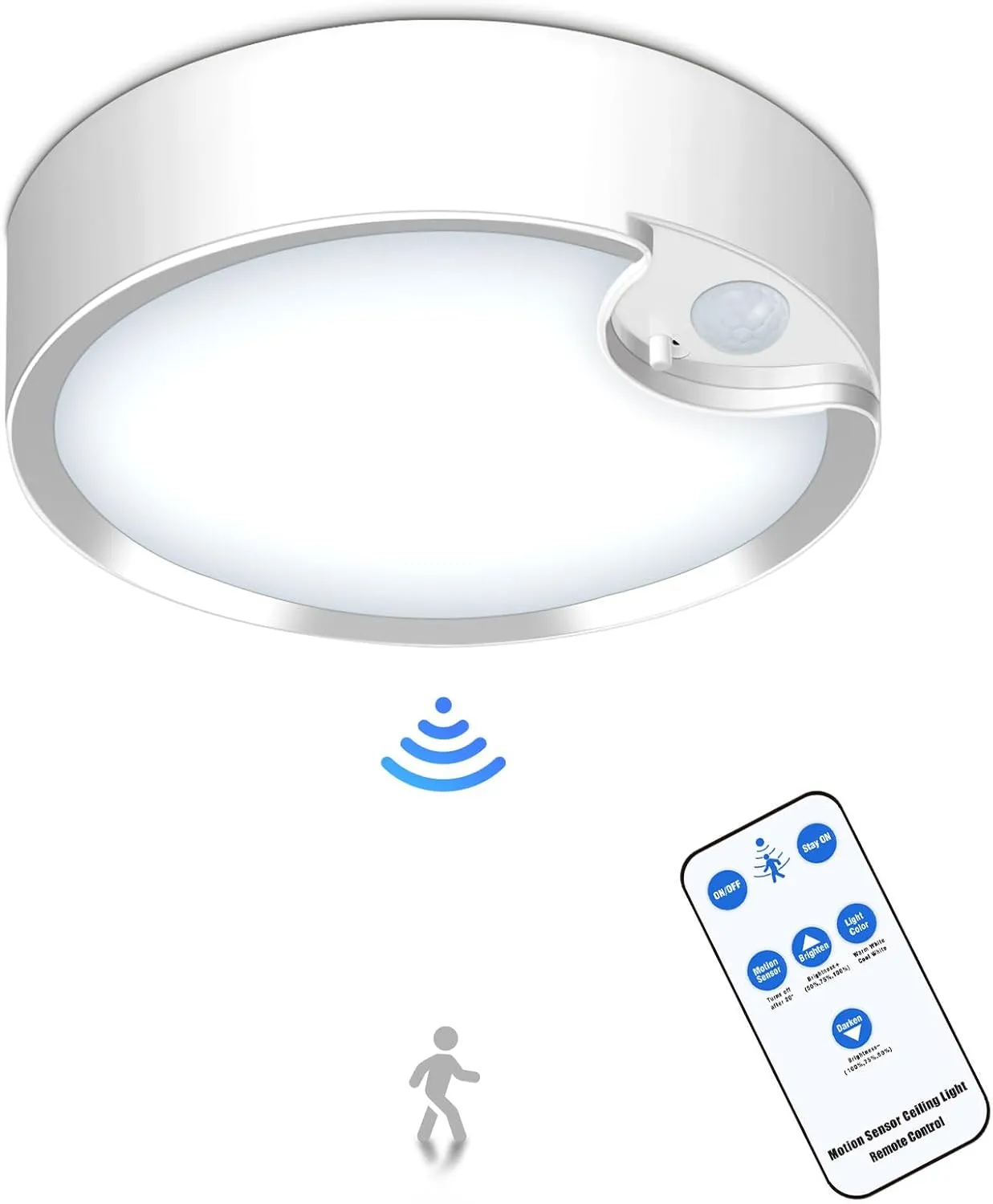 Yurnero Battery Operated Lights Ceiling Light with 400LM Dimmable 3000K/6000K-Battery Powered Ceiling Light for Shower Closets Corridor Laundry Stairs Garage Porch Bathroom