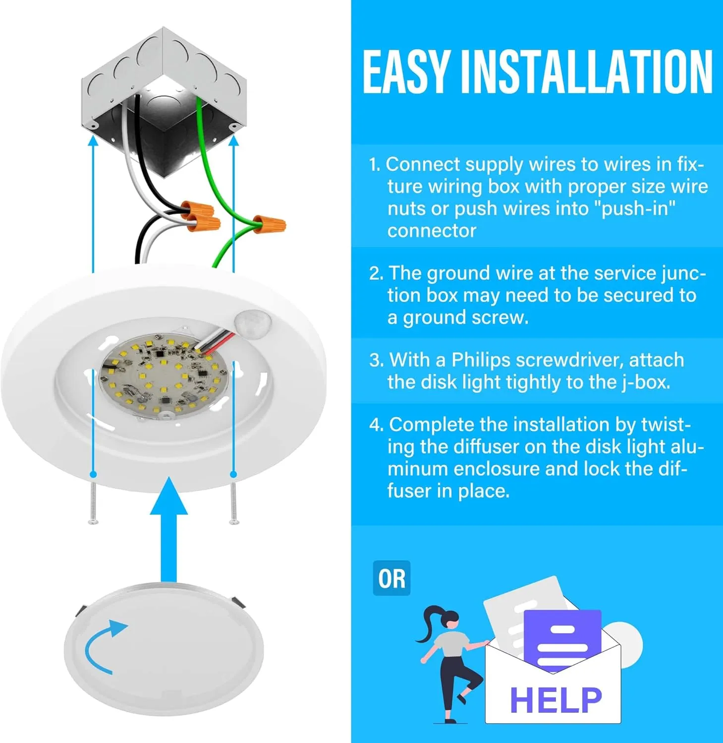 ZAGO LED 6" 120 Volts Closet Light Wired, PIR Motion Sensor Ceiling Disc Light, 15W, 1100 Lumens, CRI>80, 3000K Warm White for Closet, Laundry, Garage, Pantry, Wet Location, ETL, White, 2 Packs