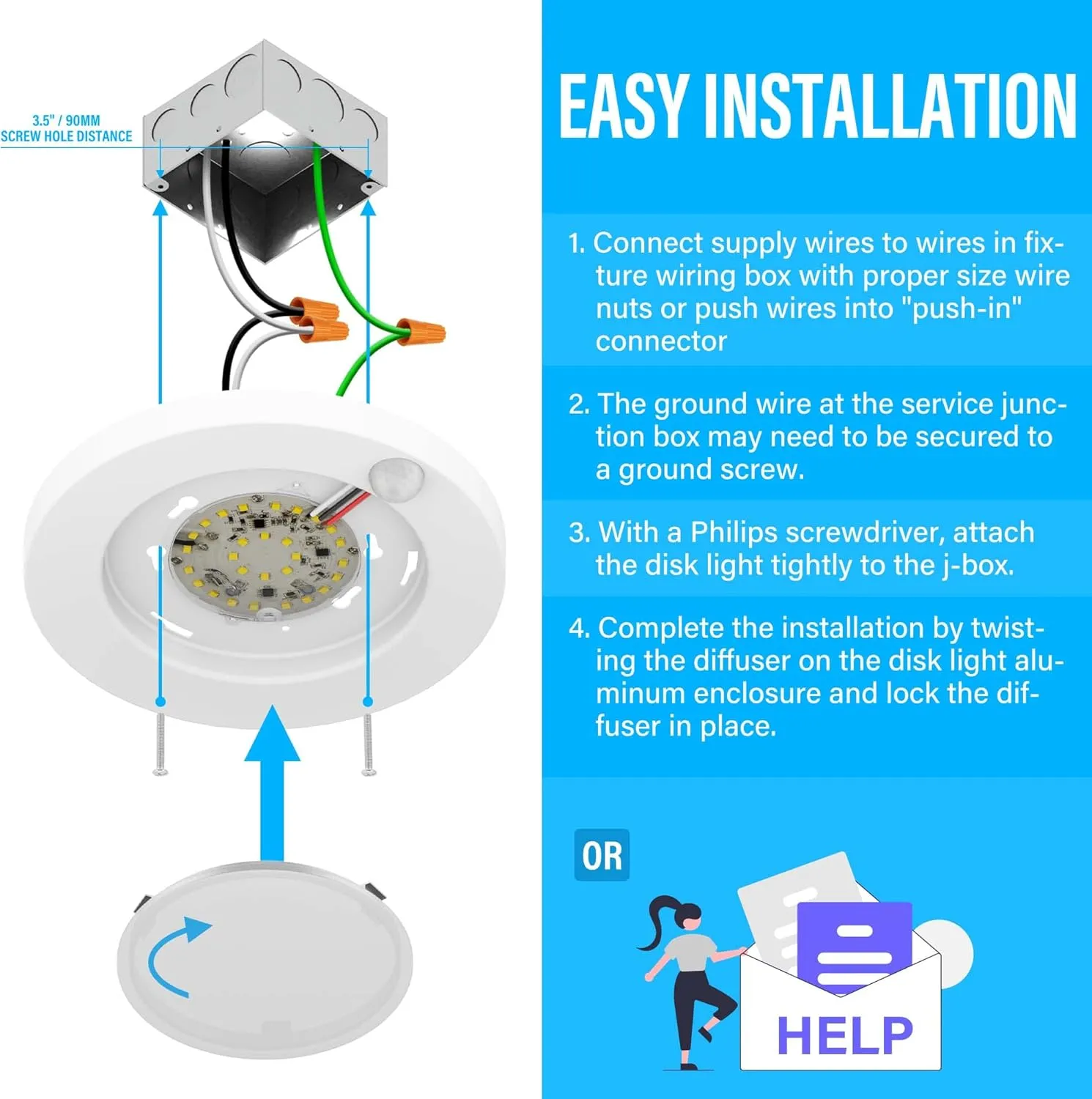 ZAGO LED 6" 120 Volts Closet Light Wired, PIR Motion Sensor Ceiling Disc Light, 15W, 1100 Lumens, CRI>80, 5000K Daylight White for Closet, Laundry, Garage, Pantry, Wet Location, ETL, White, 2 Packs
