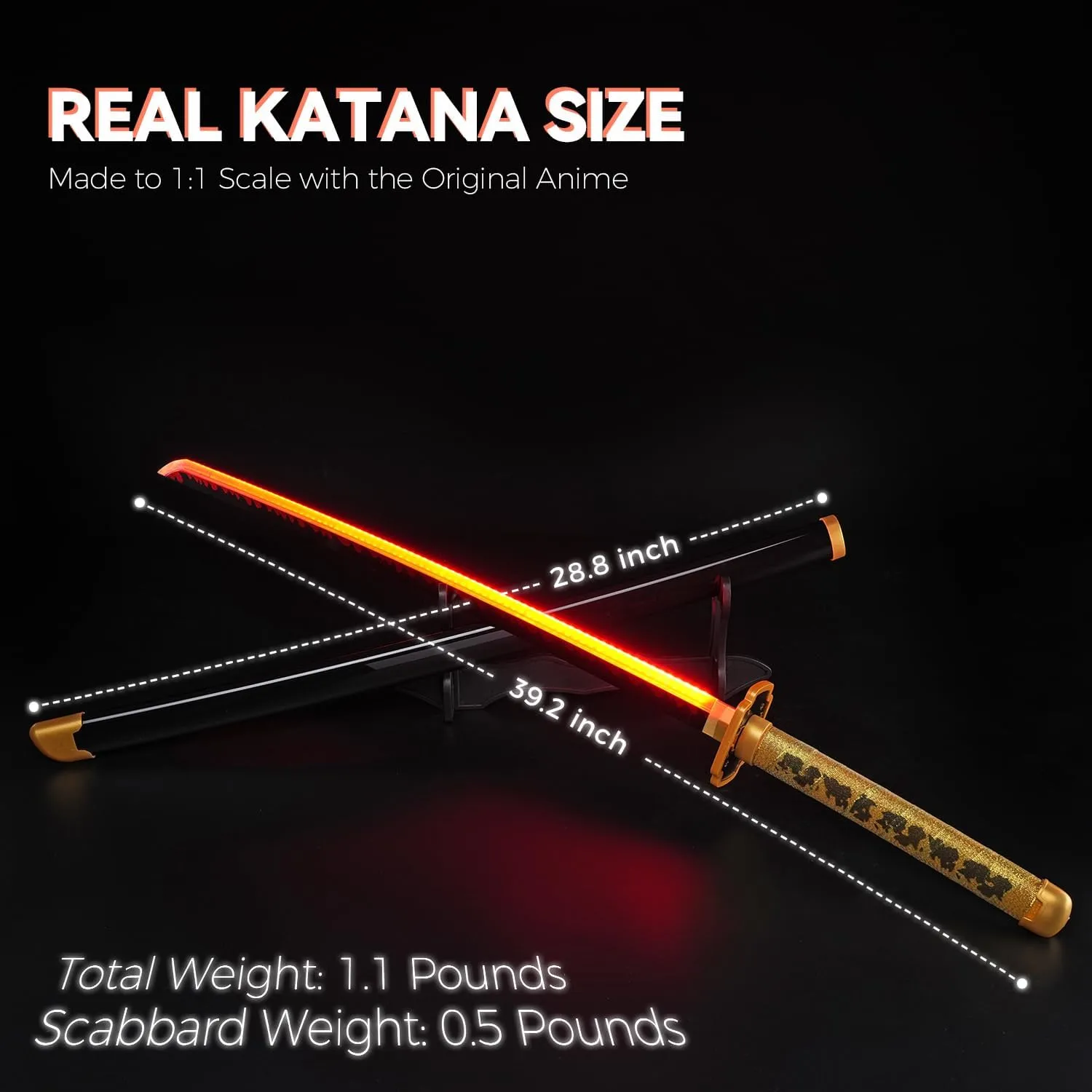 Zisu Light Up Demon Katana Sword - 40-Inch Katana with Rechargeable Battery - Full Kit with Sword Stand and Belt
