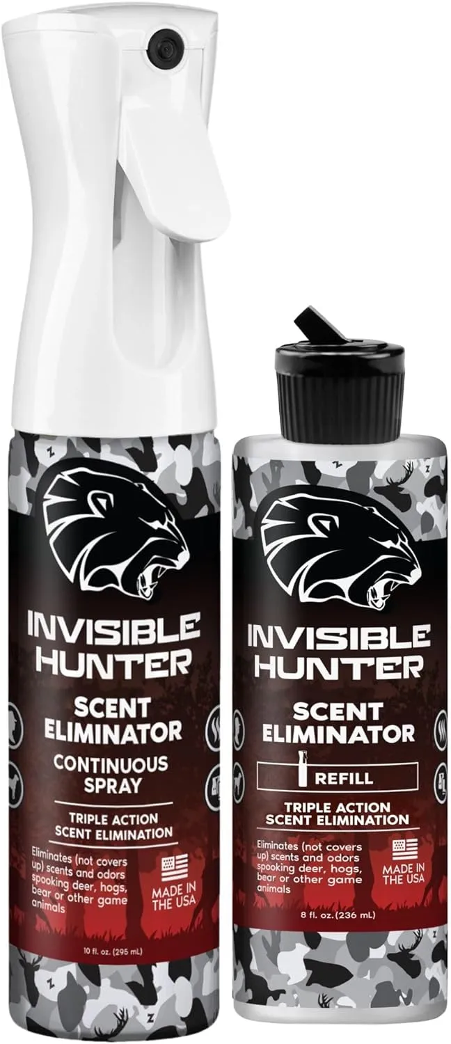 Zone Protects Scent Eliminator - 10oz Continuous Spray   8oz Refill, Triple Action Odor Elimination, Be Invisible in The Woods!